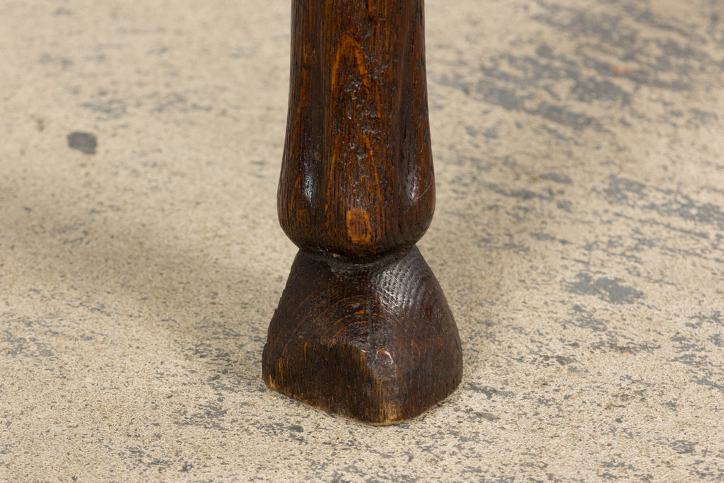 Antique French Louis XV Style Oak Dining Chairs W/ Brown Leather - Set of 8