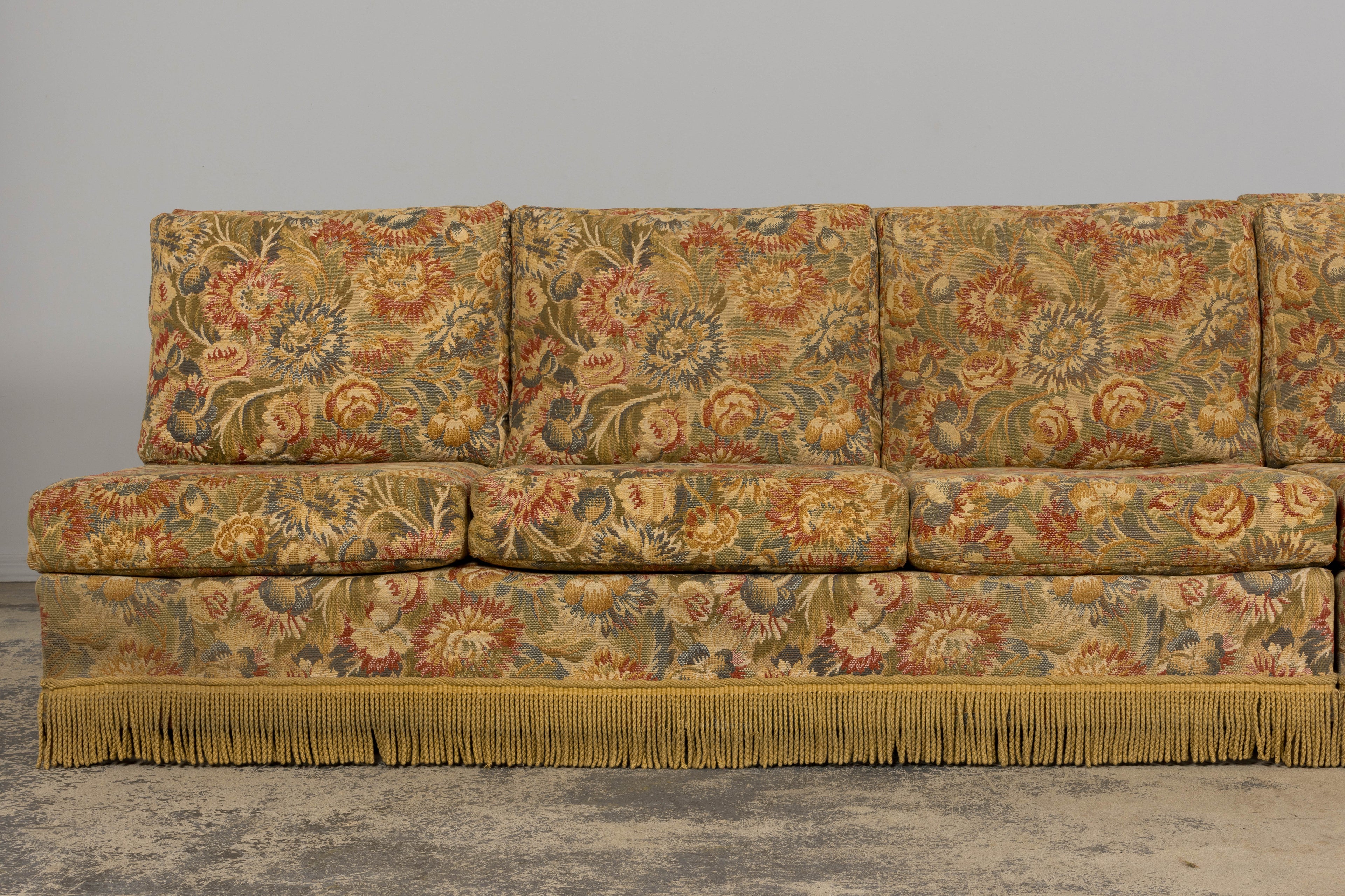 Vintage French Country Sofas in Floral Tapestry – A Pair