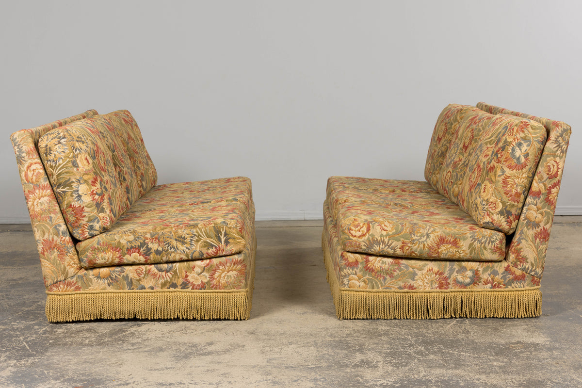 Vintage French Country Sofas in Floral Tapestry – A Pair