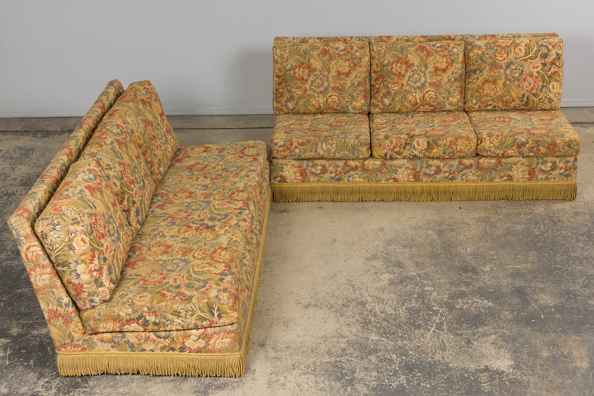 Vintage French Country Sofas in Floral Tapestry – A Pair