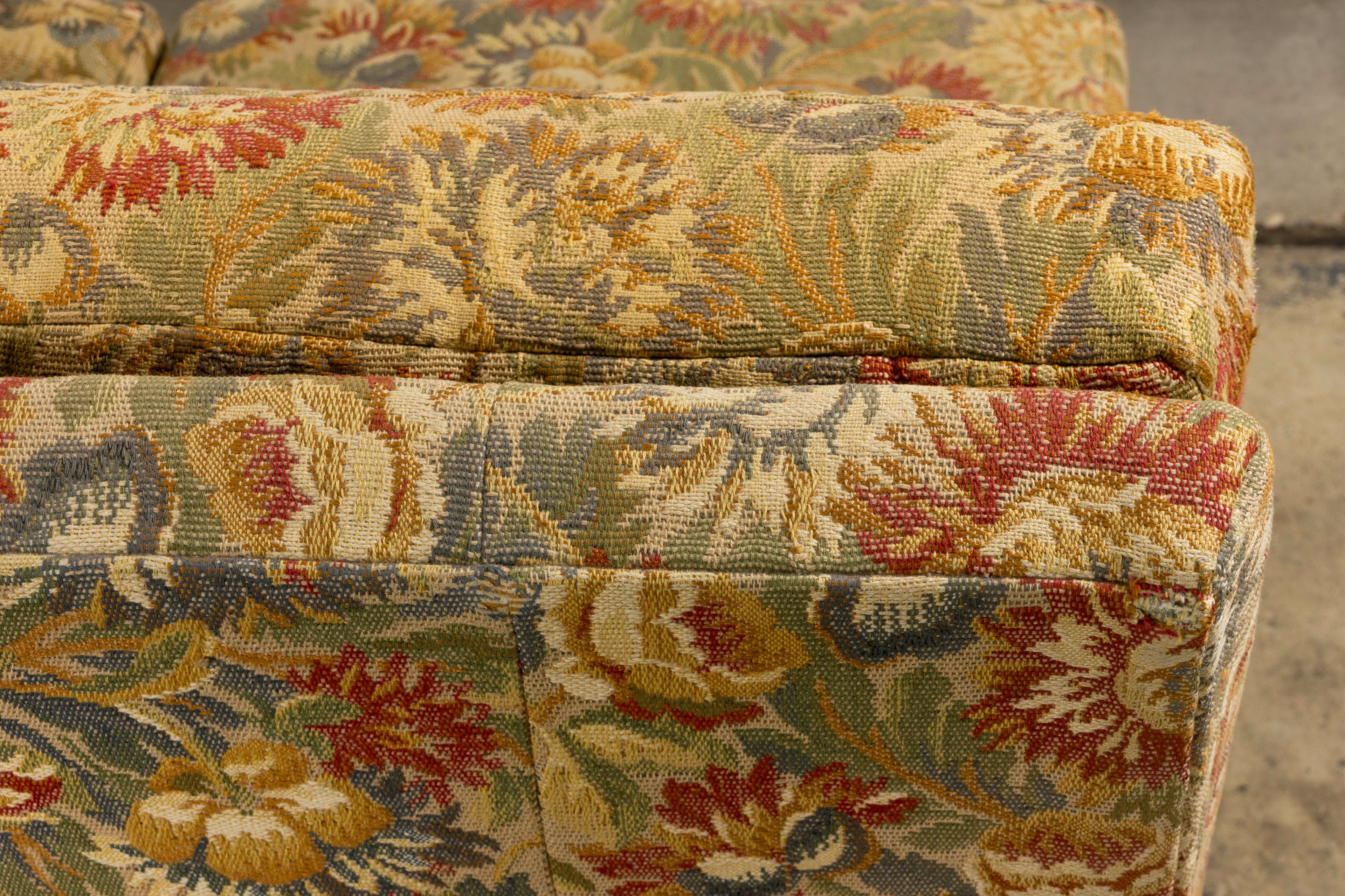 Vintage French Country Sofas in Floral Tapestry – A Pair