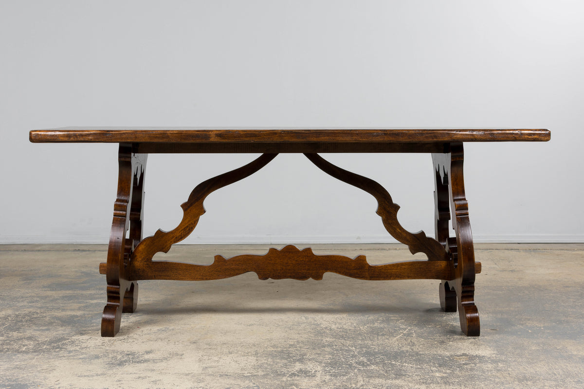Antique Spanish Renaissance Revival Walnut Trestle Dining Table