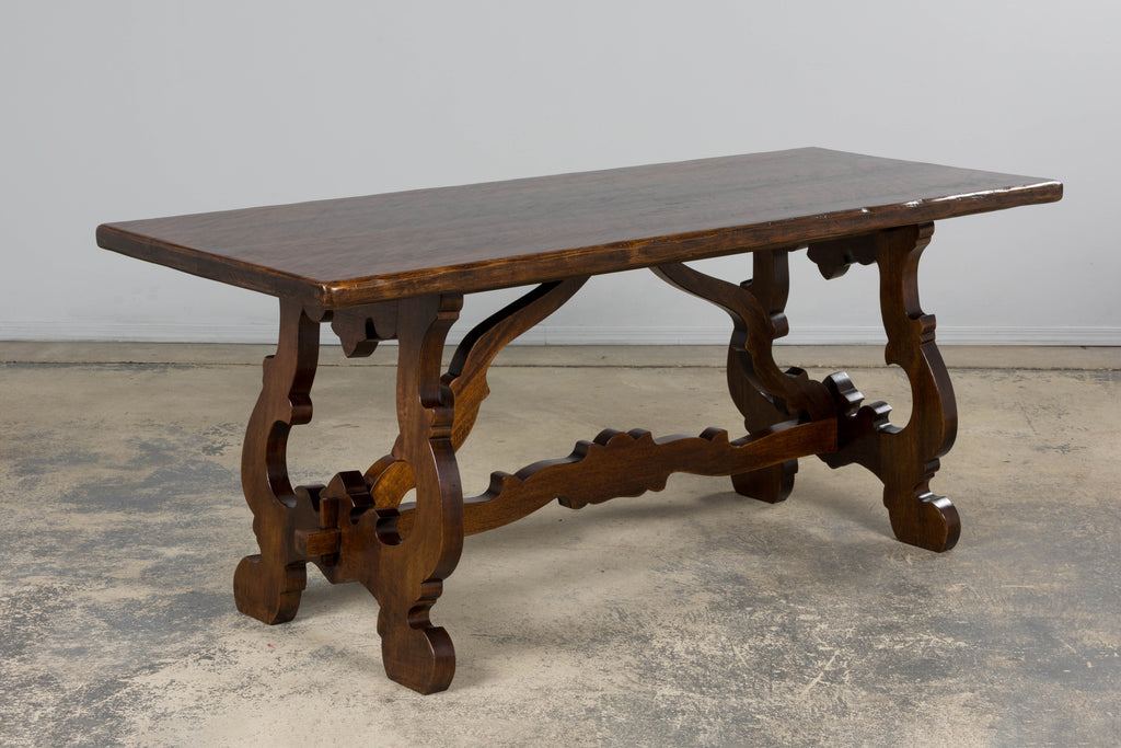 Antique Spanish Renaissance Revival Walnut Trestle Dining Table