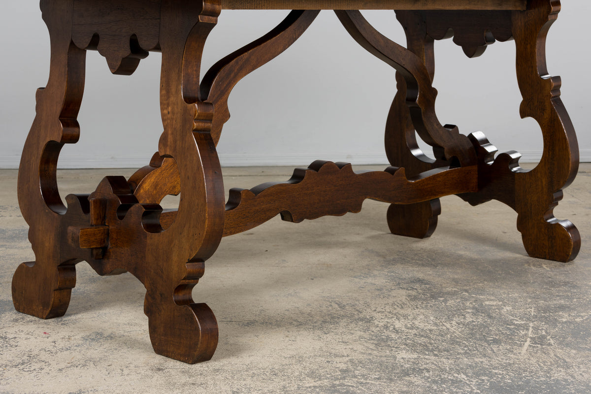 Antique Spanish Renaissance Revival Walnut Trestle Dining Table