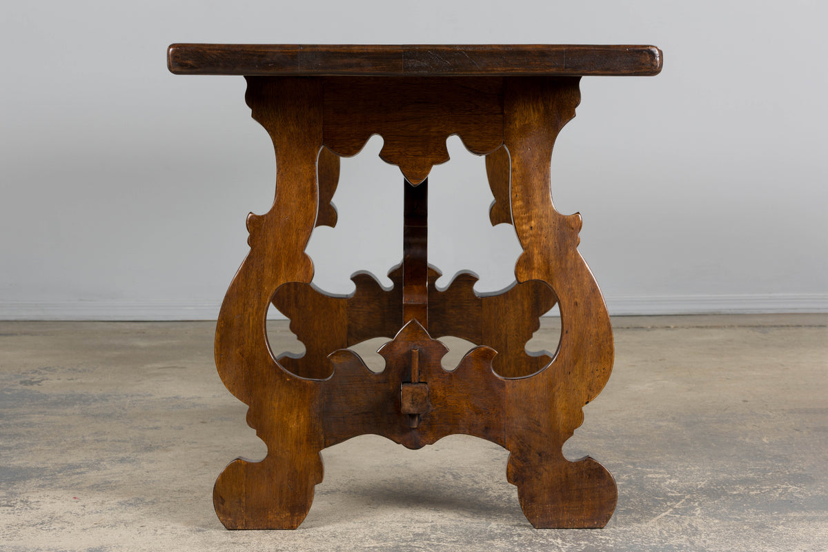 Antique Spanish Renaissance Revival Walnut Trestle Dining Table