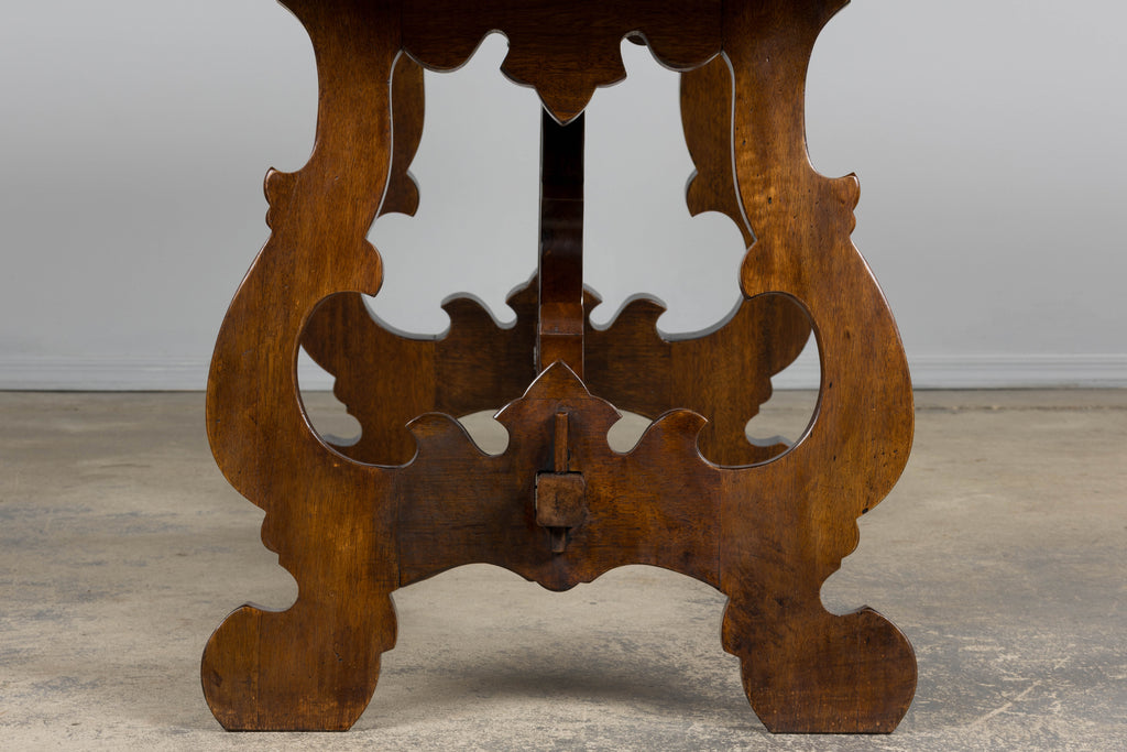 Antique Spanish Renaissance Revival Walnut Trestle Dining Table