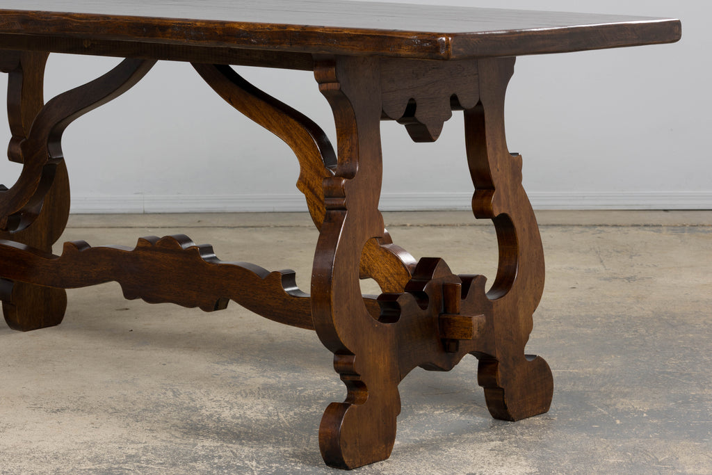 Antique Spanish Renaissance Revival Walnut Trestle Dining Table