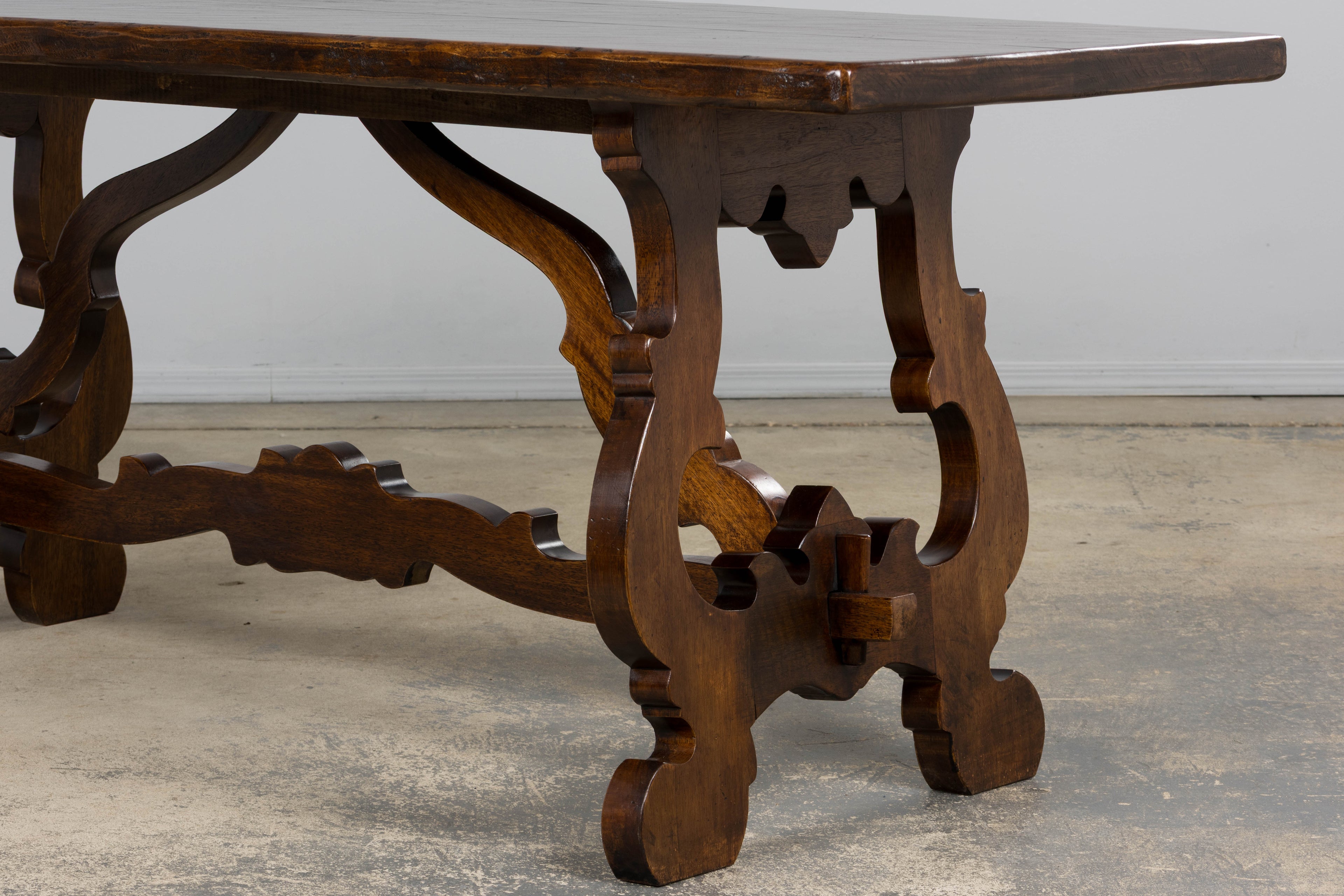 Antique Spanish Renaissance Revival Walnut Trestle Dining Table