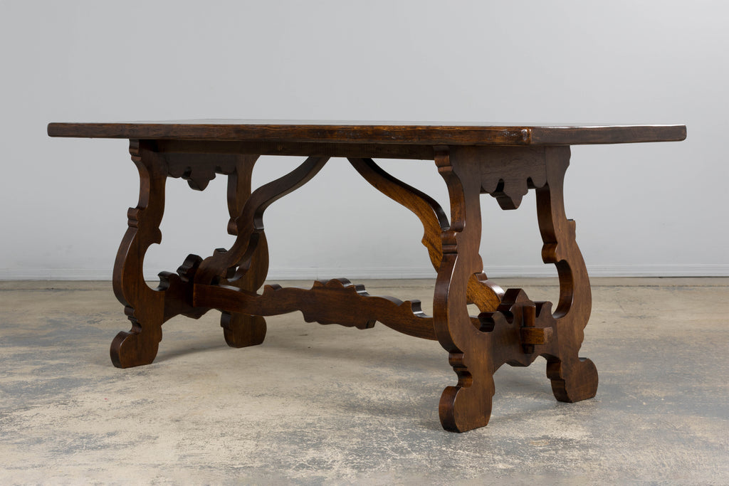 Antique Spanish Renaissance Revival Walnut Trestle Dining Table