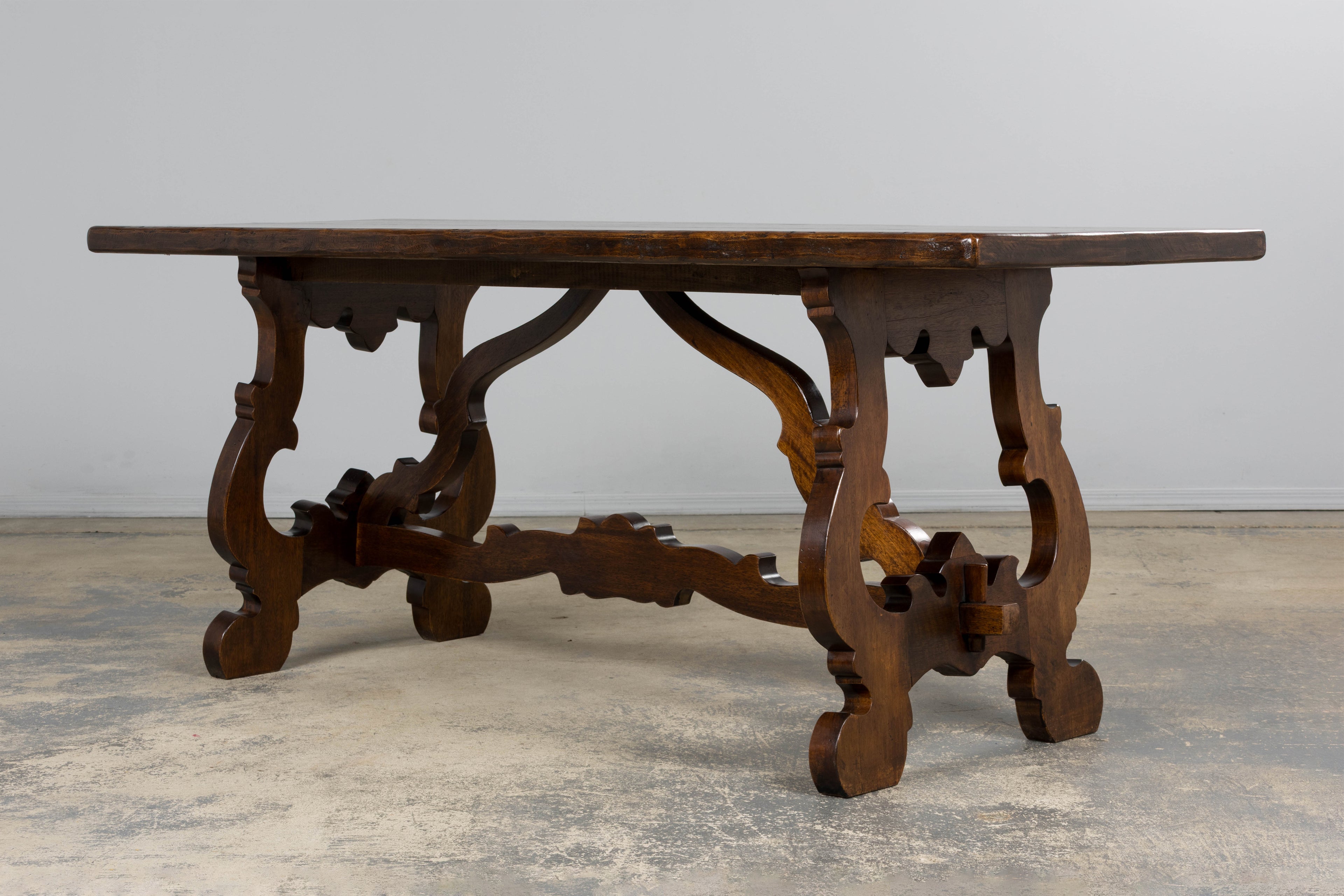 Antique Spanish Renaissance Revival Walnut Trestle Dining Table