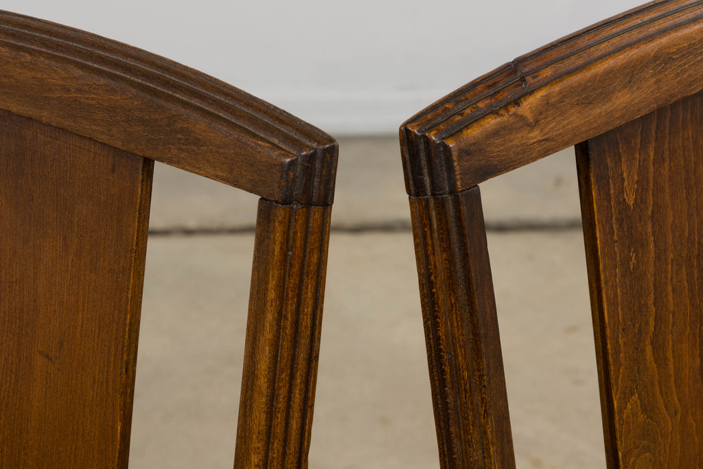 1930s French Art Deco Maple Dining Chairs W/ Olive Green Velvet - Set of 6