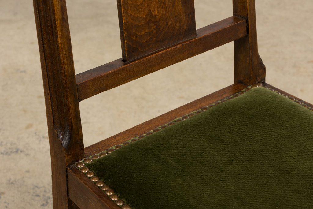 1930s French Art Deco Maple Dining Chairs W/ Olive Green Velvet - Set of 6