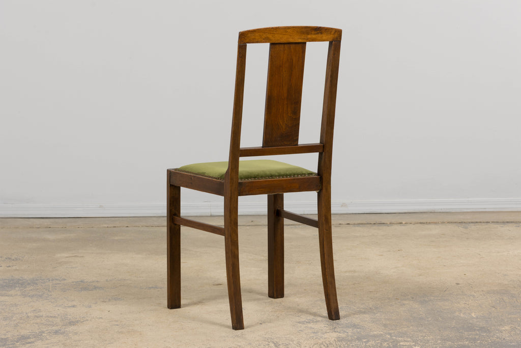 1930s French Art Deco Maple Dining Chairs W/ Olive Green Velvet - Set of 6