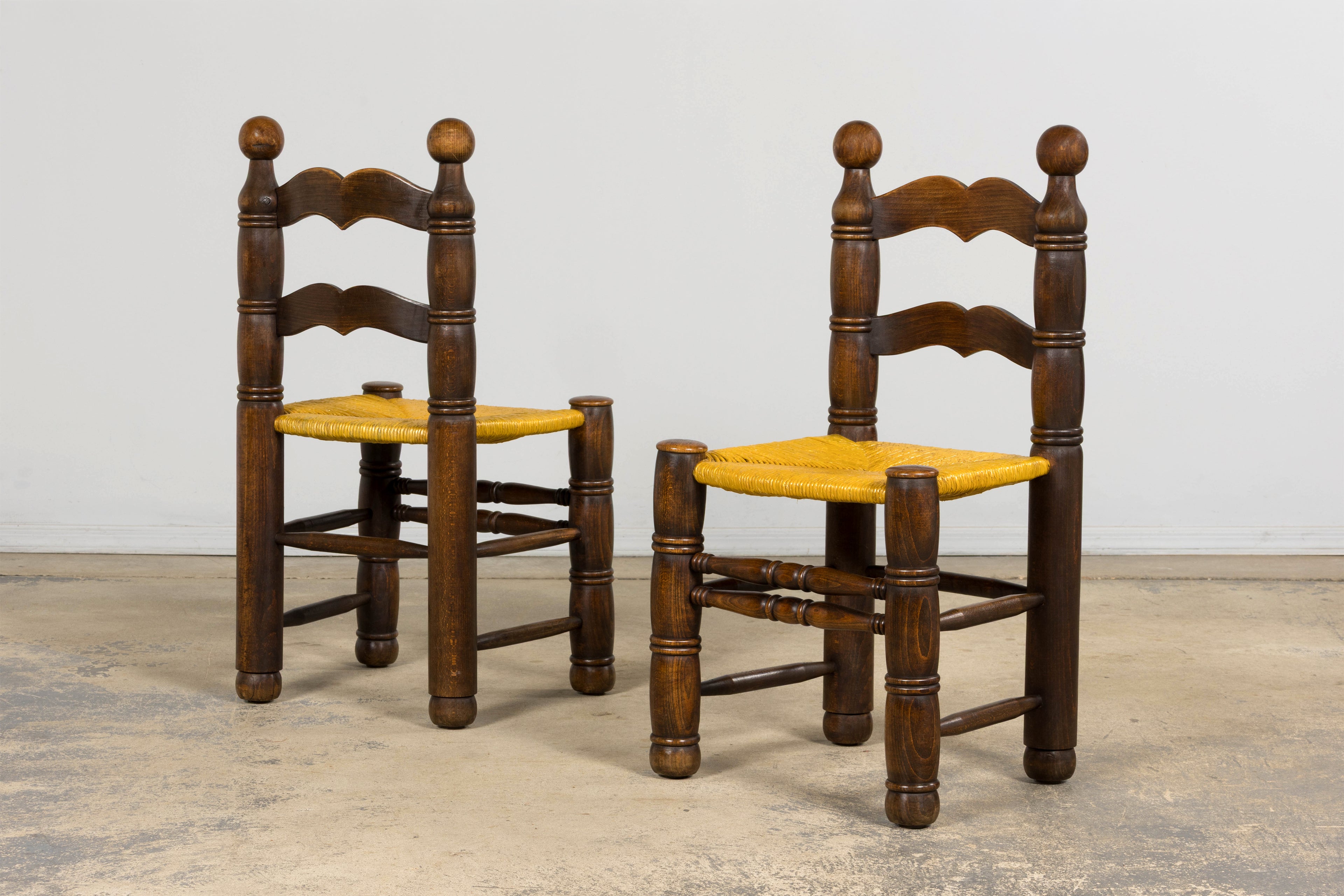 Set of 6 French Modernist Oak and Rush Dining Chairs