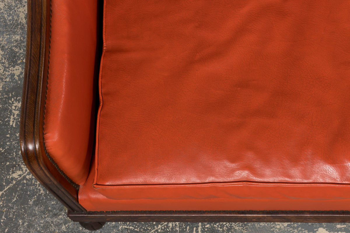 1930s French Art Deco Oak Canape in Faux Leather