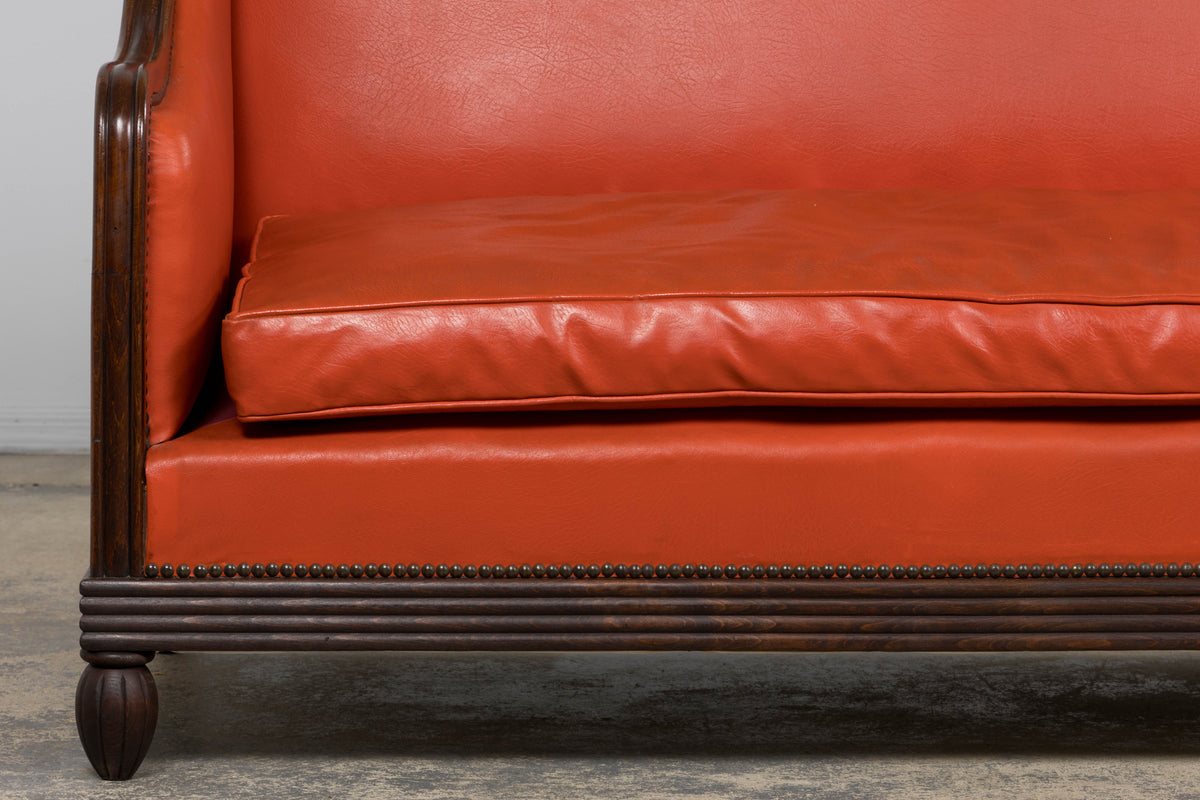 1930s French Art Deco Oak Canape in Faux Leather