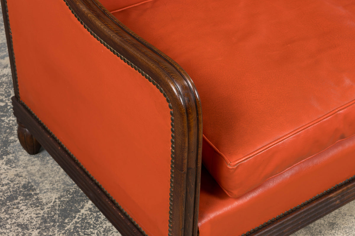 1930s French Art Deco Oak Canape in Faux Leather