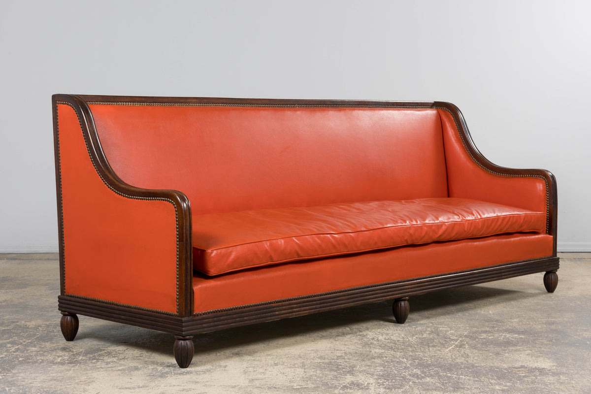 1930s French Art Deco Oak Canape in Faux Leather
