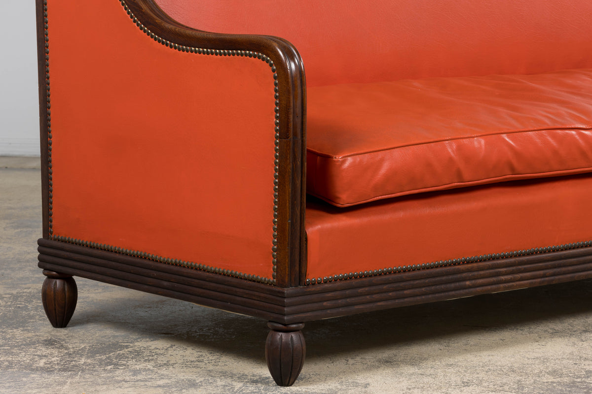 1930s French Art Deco Oak Canape in Faux Leather