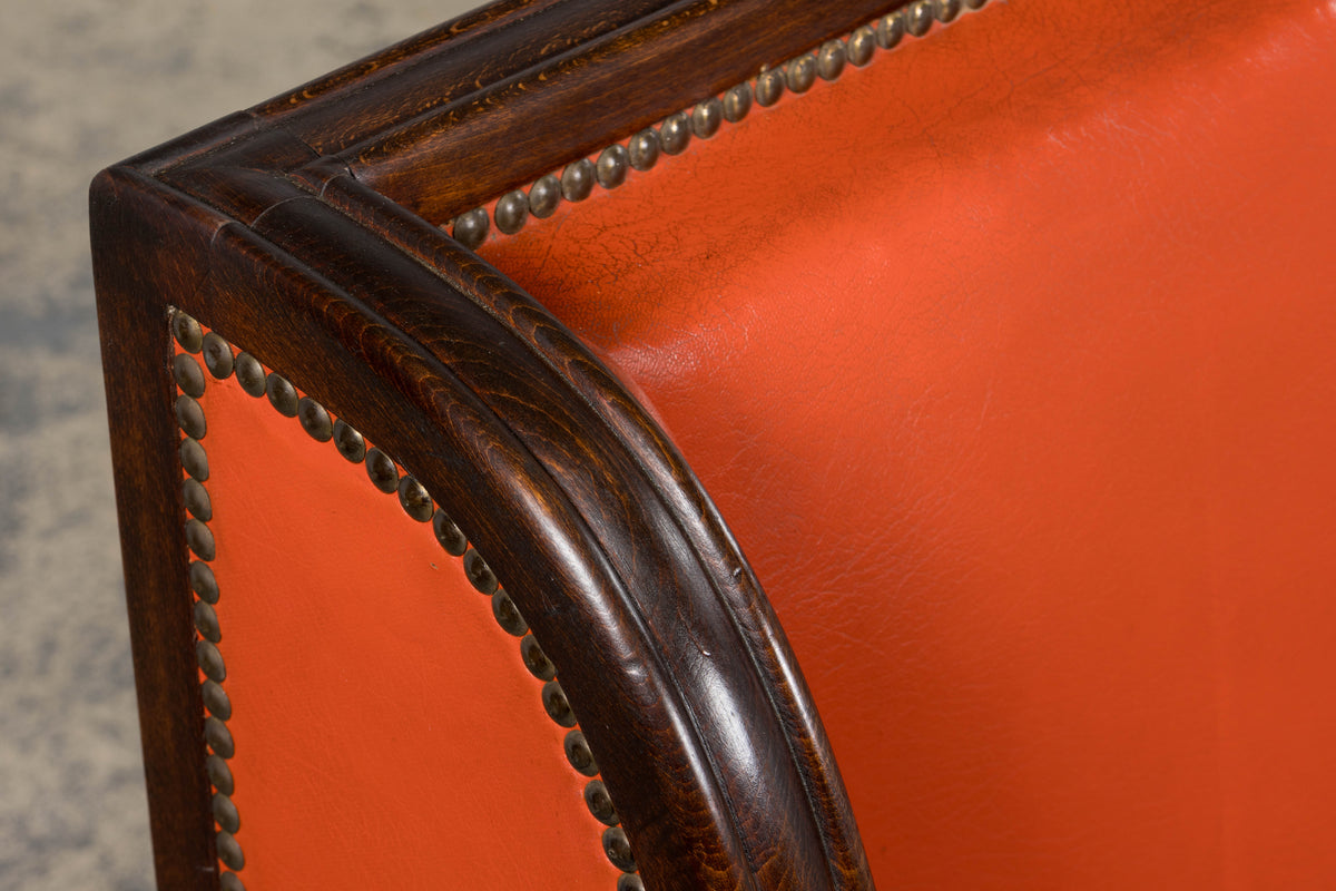 1930s French Art Deco Oak Canape in Faux Leather