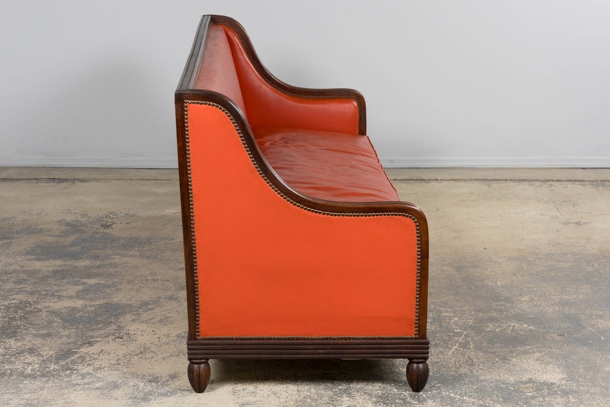 1930s French Art Deco Oak Canape in Faux Leather