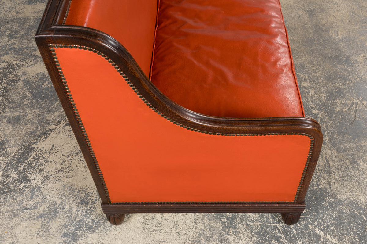 1930s French Art Deco Oak Canape in Faux Leather