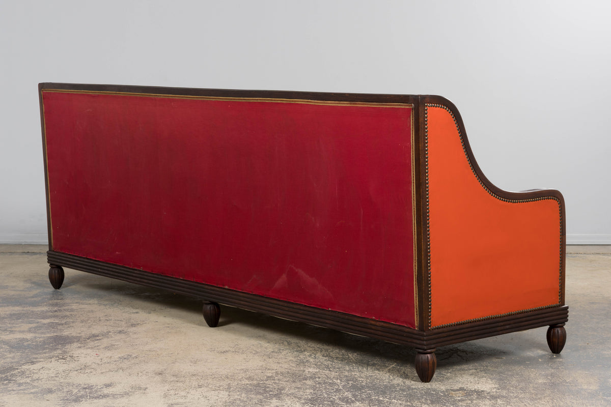 1930s French Art Deco Oak Canape in Faux Leather