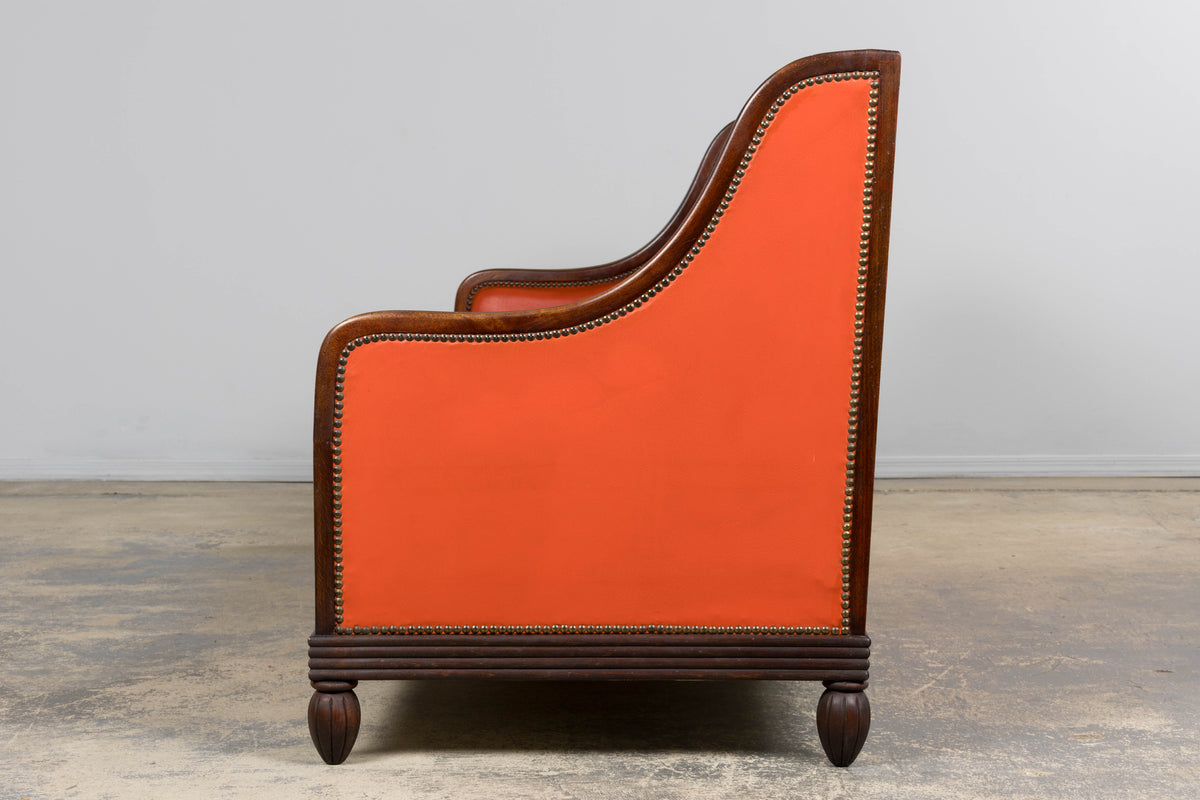 1930s French Art Deco Oak Canape in Faux Leather