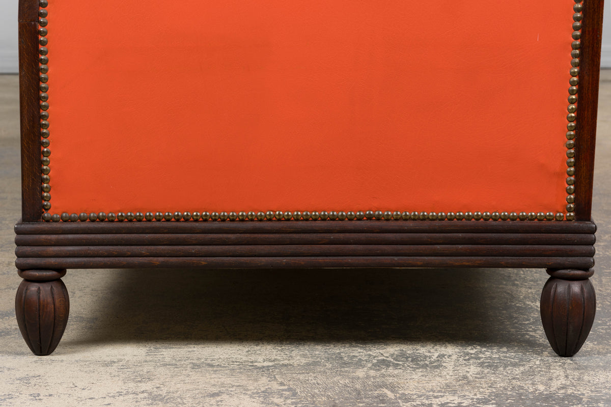 1930s French Art Deco Oak Canape in Faux Leather