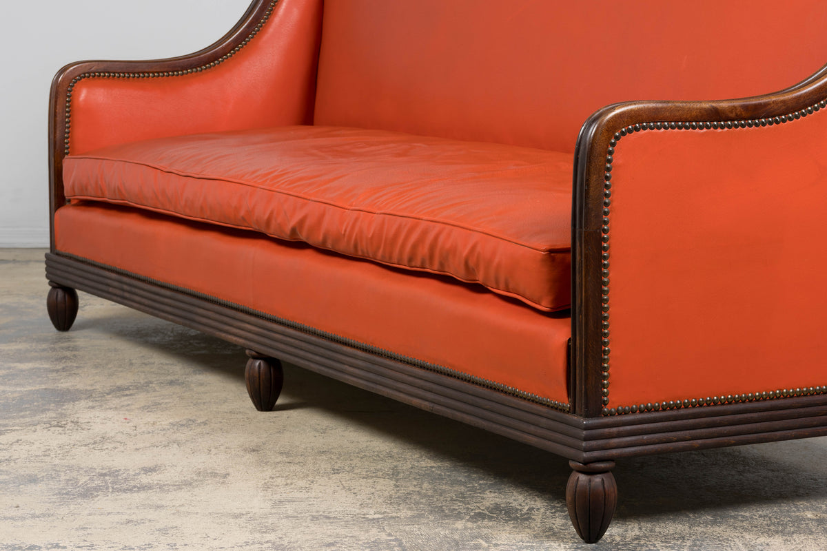 1930s French Art Deco Oak Canape in Faux Leather