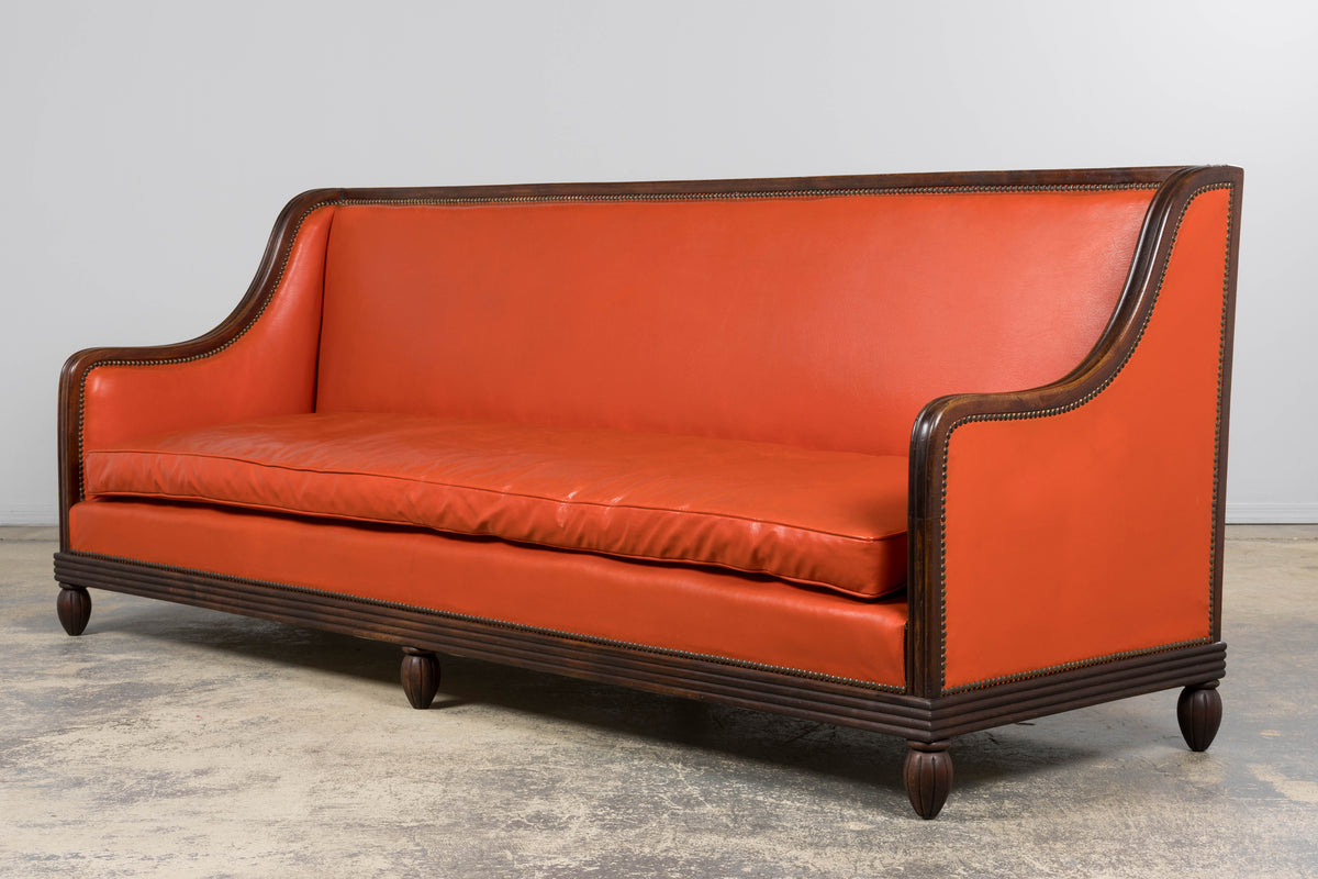 1930s French Art Deco Oak Canape in Faux Leather