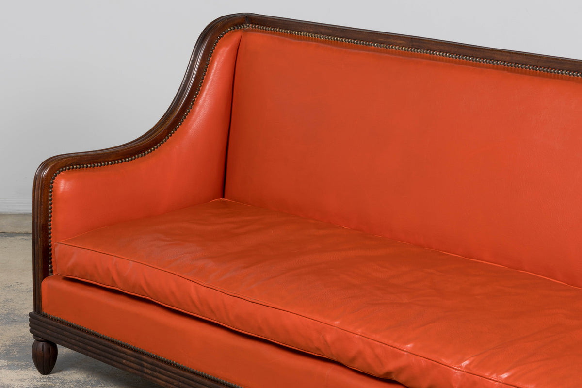 1930s French Art Deco Oak Canape in Faux Leather