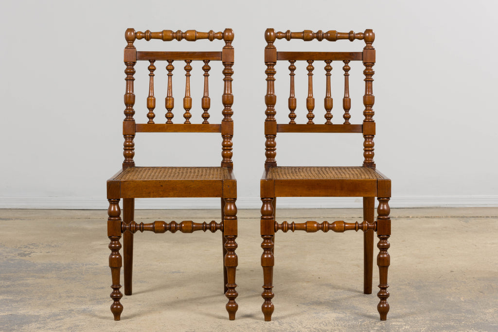 19th Century French Louis XIII Walnut Dining Chairs W/ Cane Seats - Set of 12