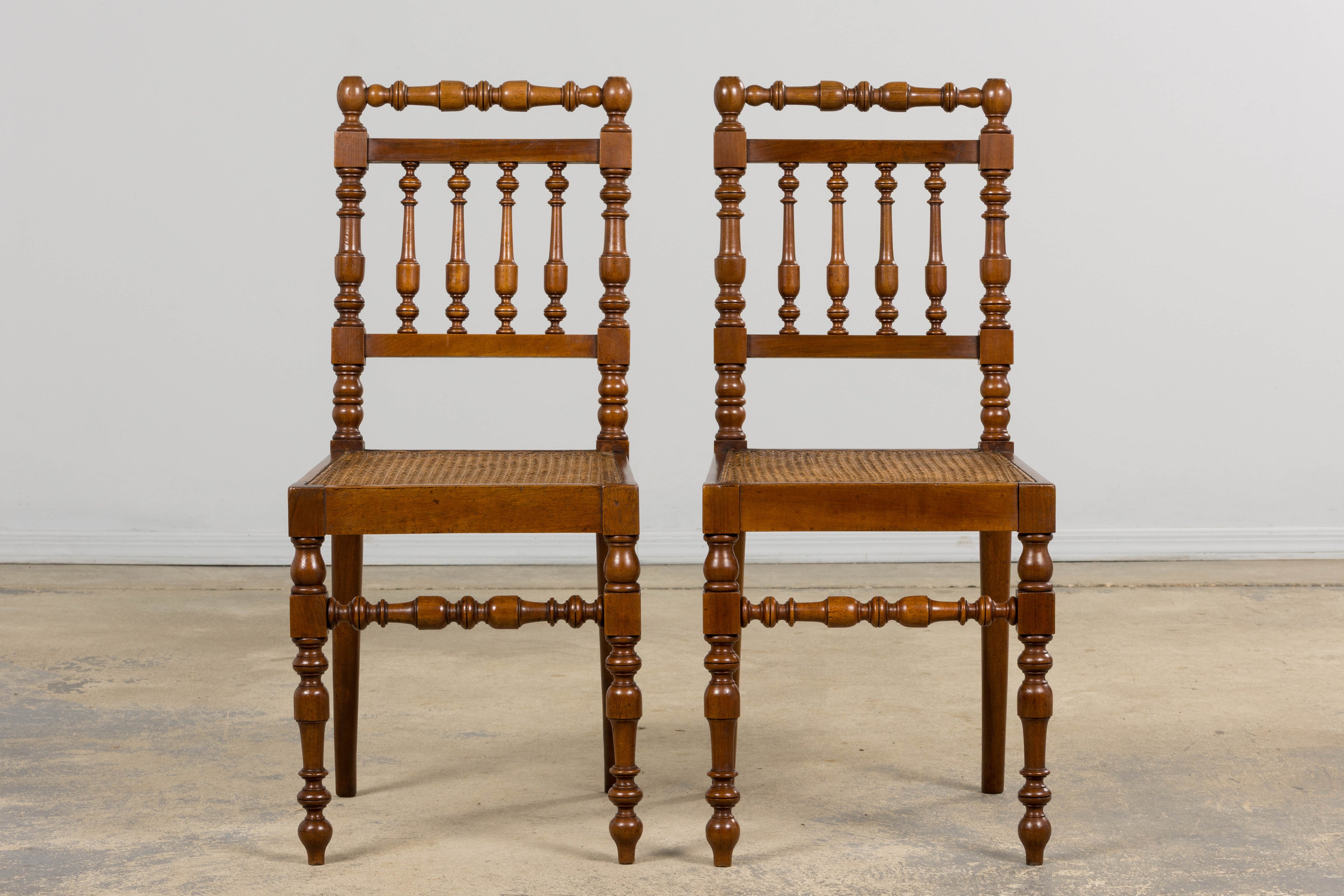 19th Century French Louis XIII Walnut Dining Chairs W/ Cane Seats - Set of 12
