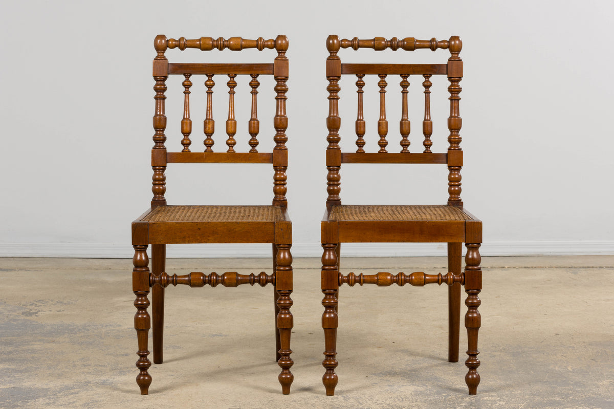19th Century French Louis XIII Walnut Dining Chairs W/ Cane Seats - Set of 12