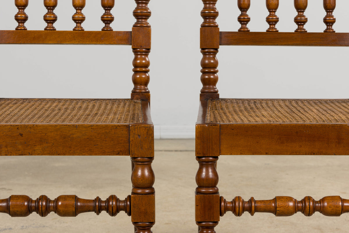 19th Century French Louis XIII Walnut Dining Chairs W/ Cane Seats - Set of 12