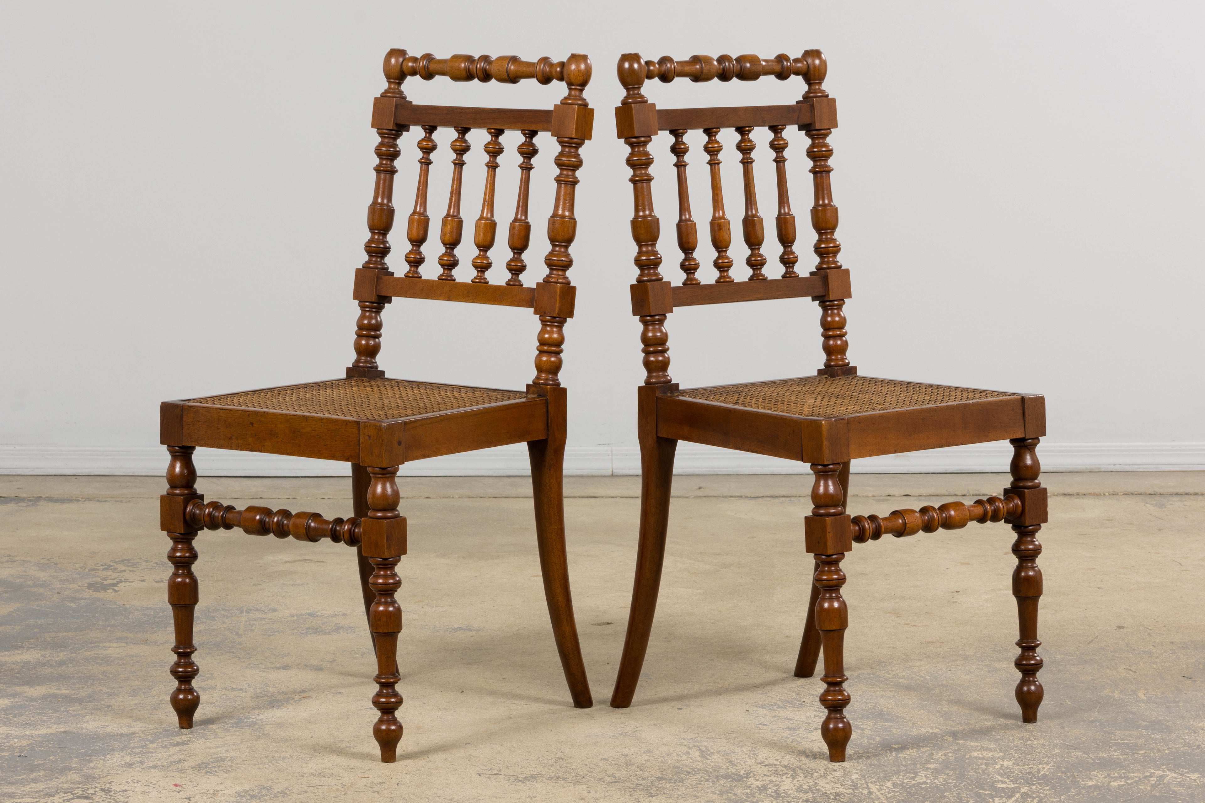 19th Century French Louis XIII Walnut Dining Chairs W/ Cane Seats - Set of 12