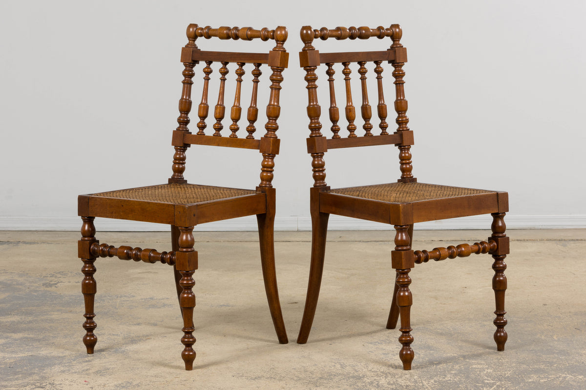 19th Century French Louis XIII Walnut Dining Chairs W/ Cane Seats - Set of 12