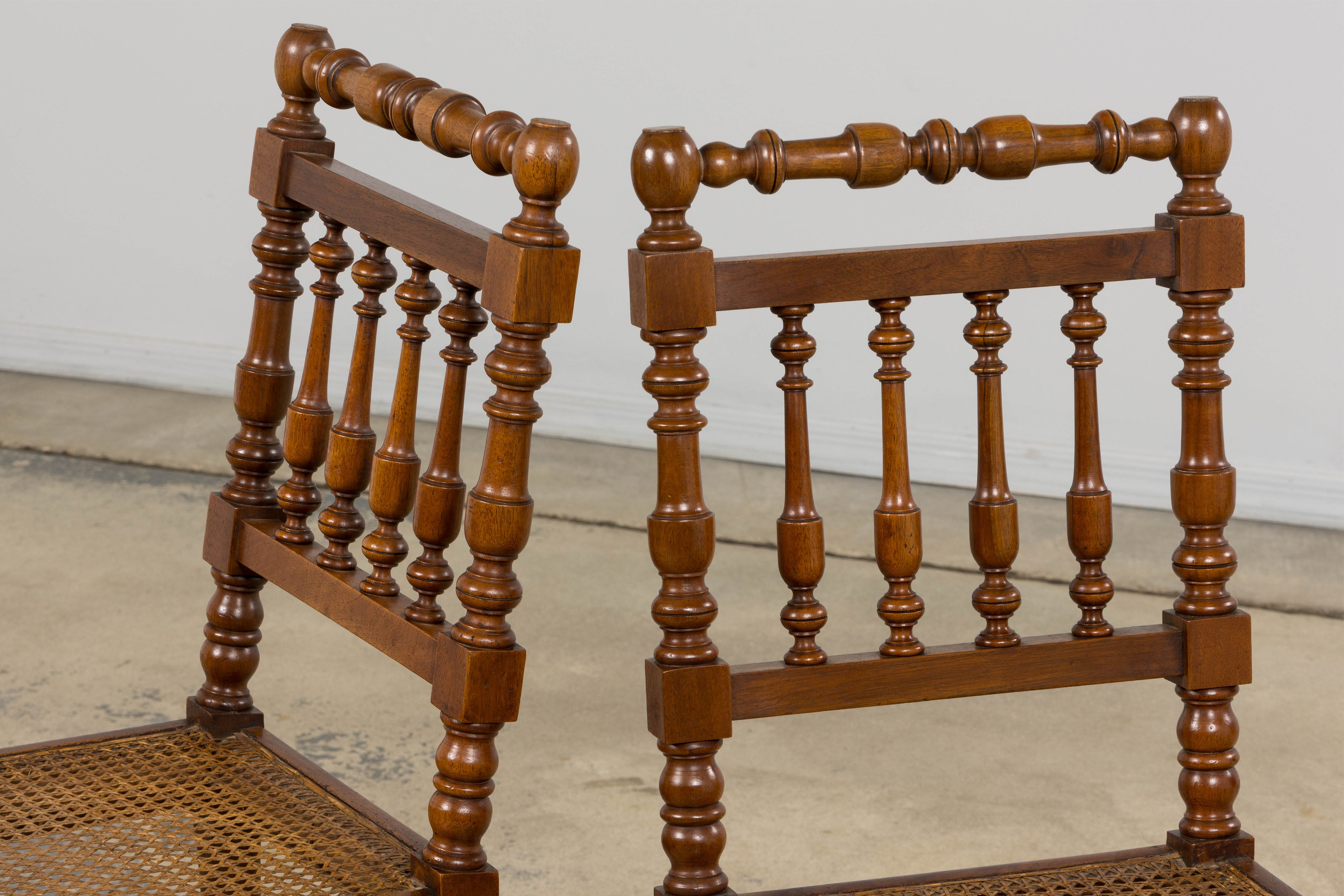 19th Century French Louis XIII Walnut Dining Chairs W/ Cane Seats - Set of 12
