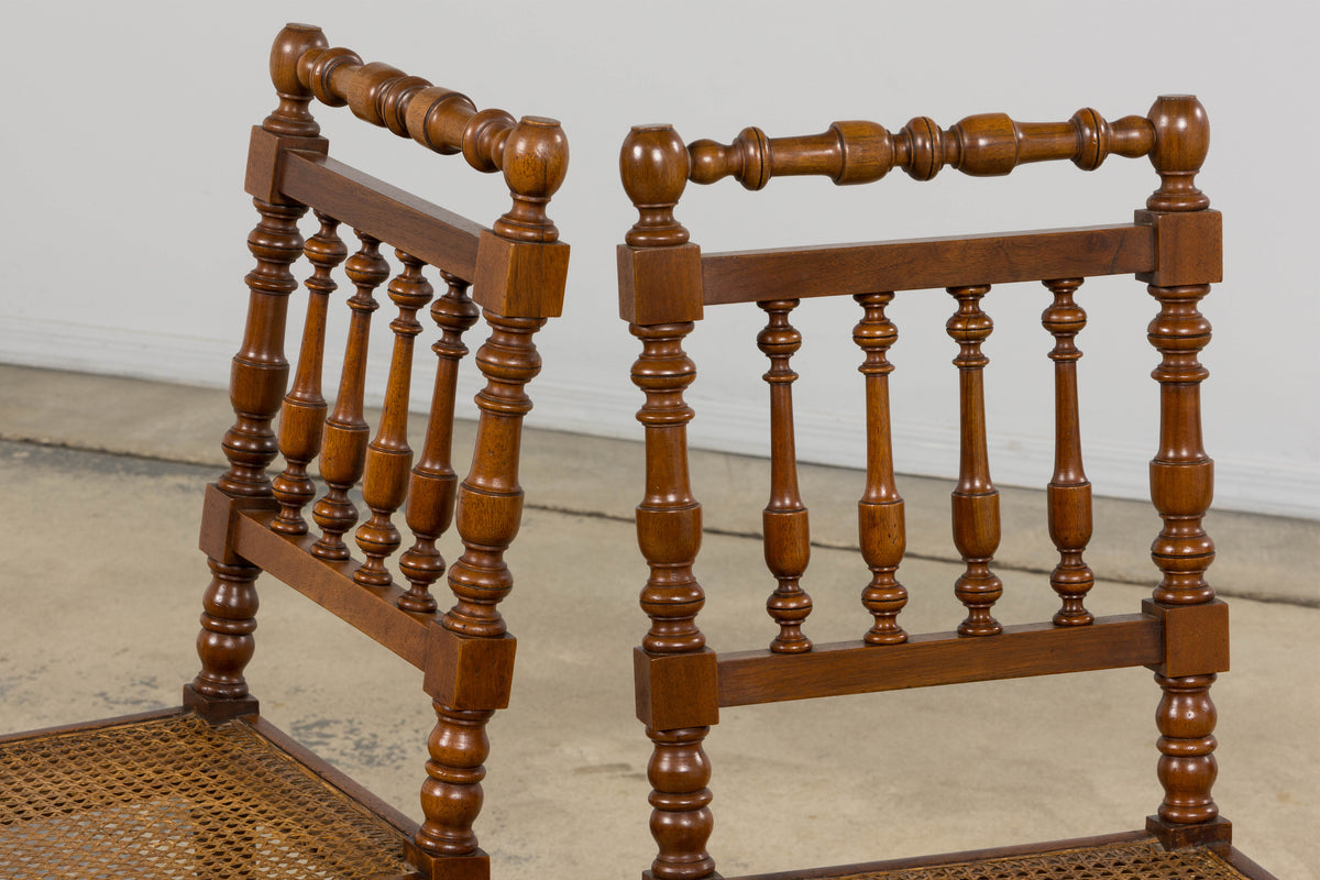 19th Century French Louis XIII Walnut Dining Chairs W/ Cane Seats - Set of 12