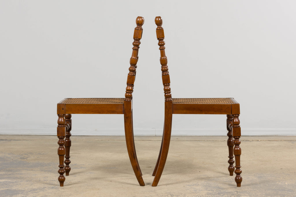 19th Century French Louis XIII Walnut Dining Chairs W/ Cane Seats - Set of 12