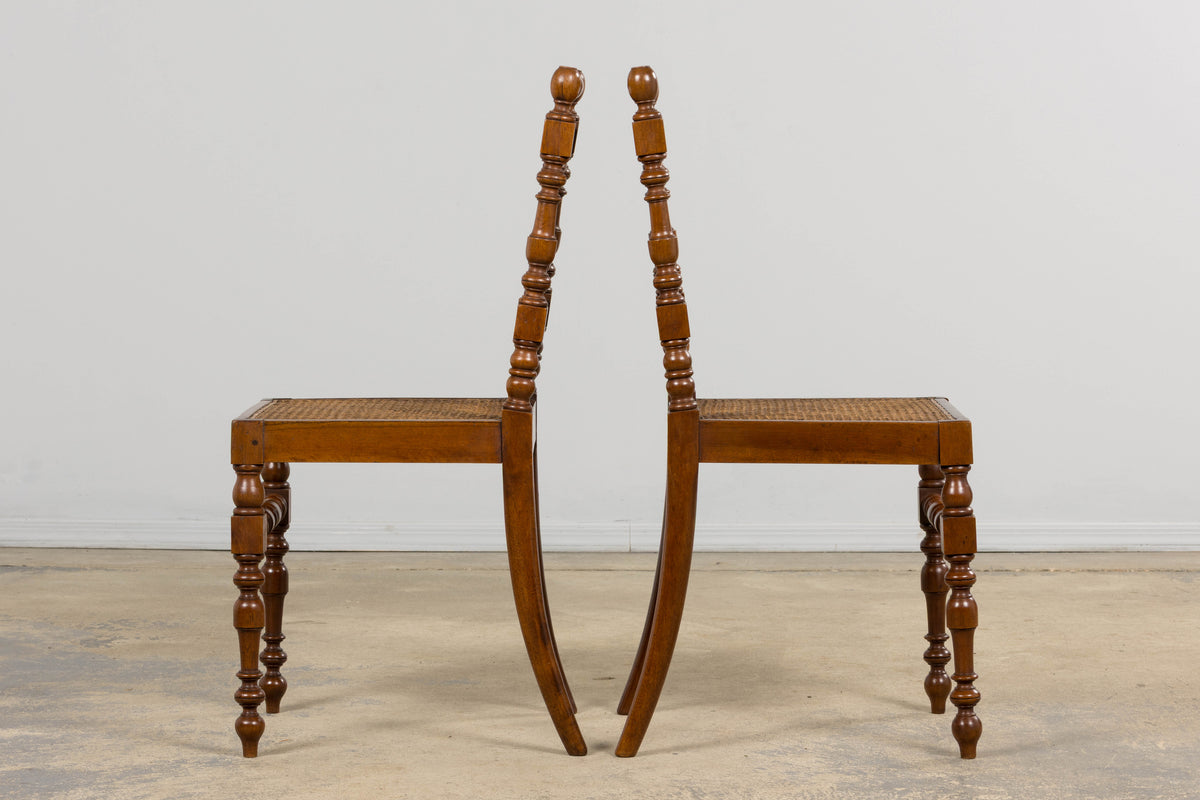 19th Century French Louis XIII Walnut Dining Chairs W/ Cane Seats - Set of 12