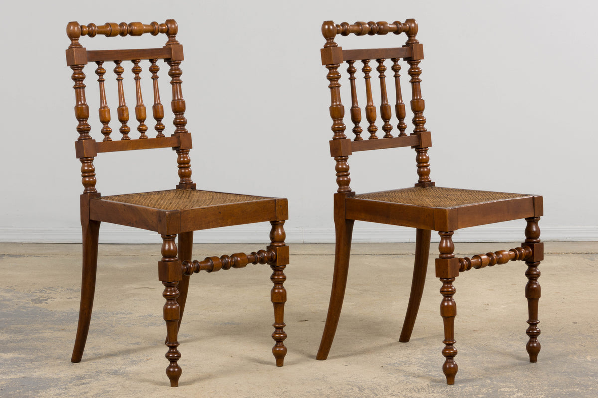 19th Century French Louis XIII Walnut Dining Chairs W/ Cane Seats - Set of 12