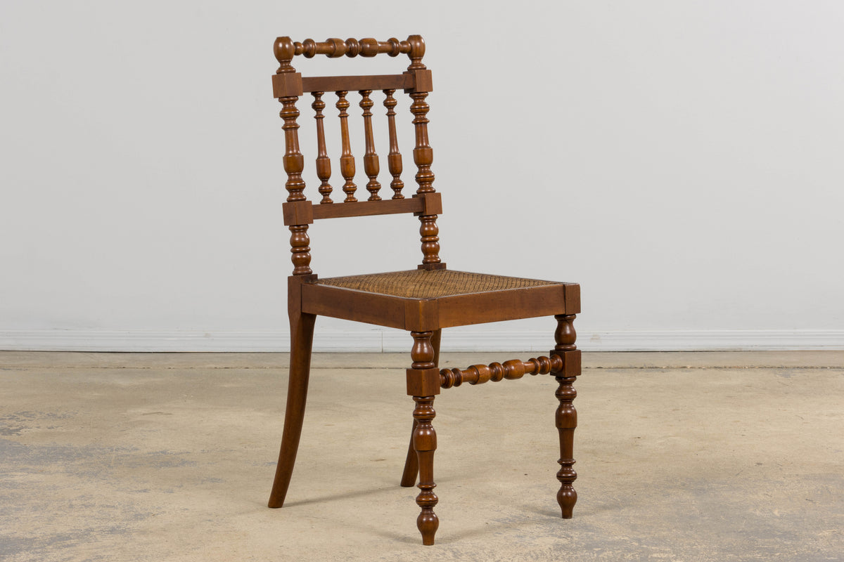 19th Century French Louis XIII Walnut Dining Chairs W/ Cane Seats - Set of 12