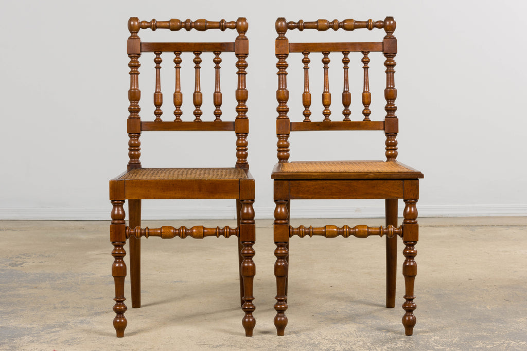 19th Century French Louis XIII Walnut Dining Chairs W/ Cane Seats - Set of 12