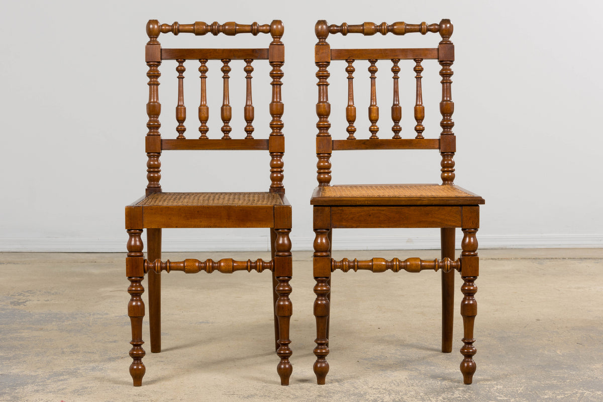 19th Century French Louis XIII Walnut Dining Chairs W/ Cane Seats - Set of 12