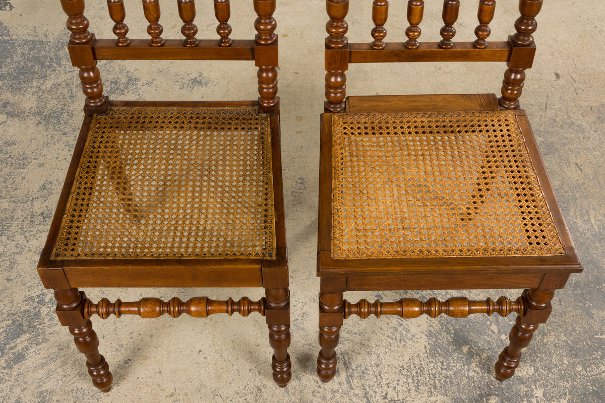 19th Century French Louis XIII Walnut Dining Chairs W/ Cane Seats - Set of 12