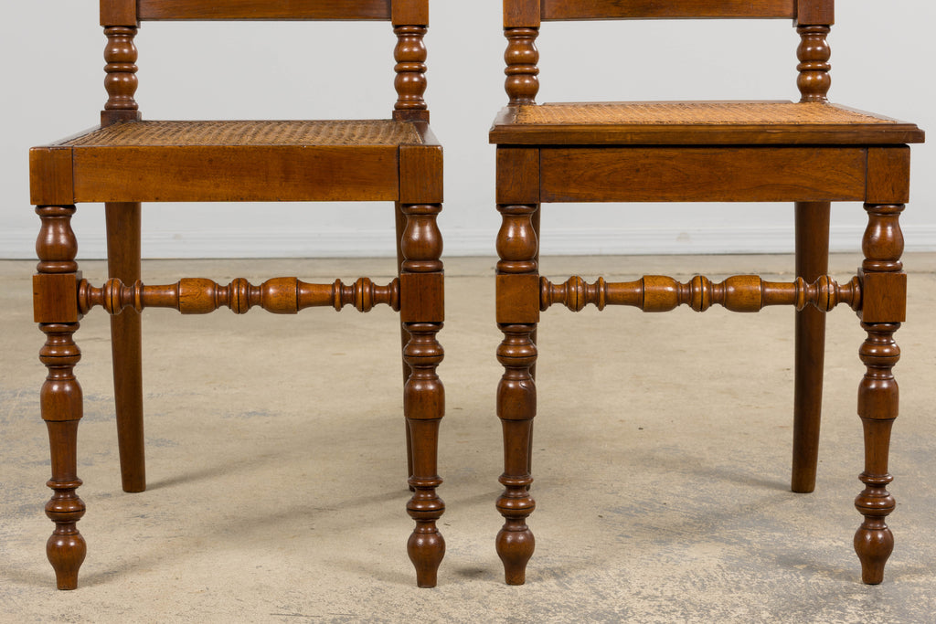 19th Century French Louis XIII Walnut Dining Chairs W/ Cane Seats - Set of 12