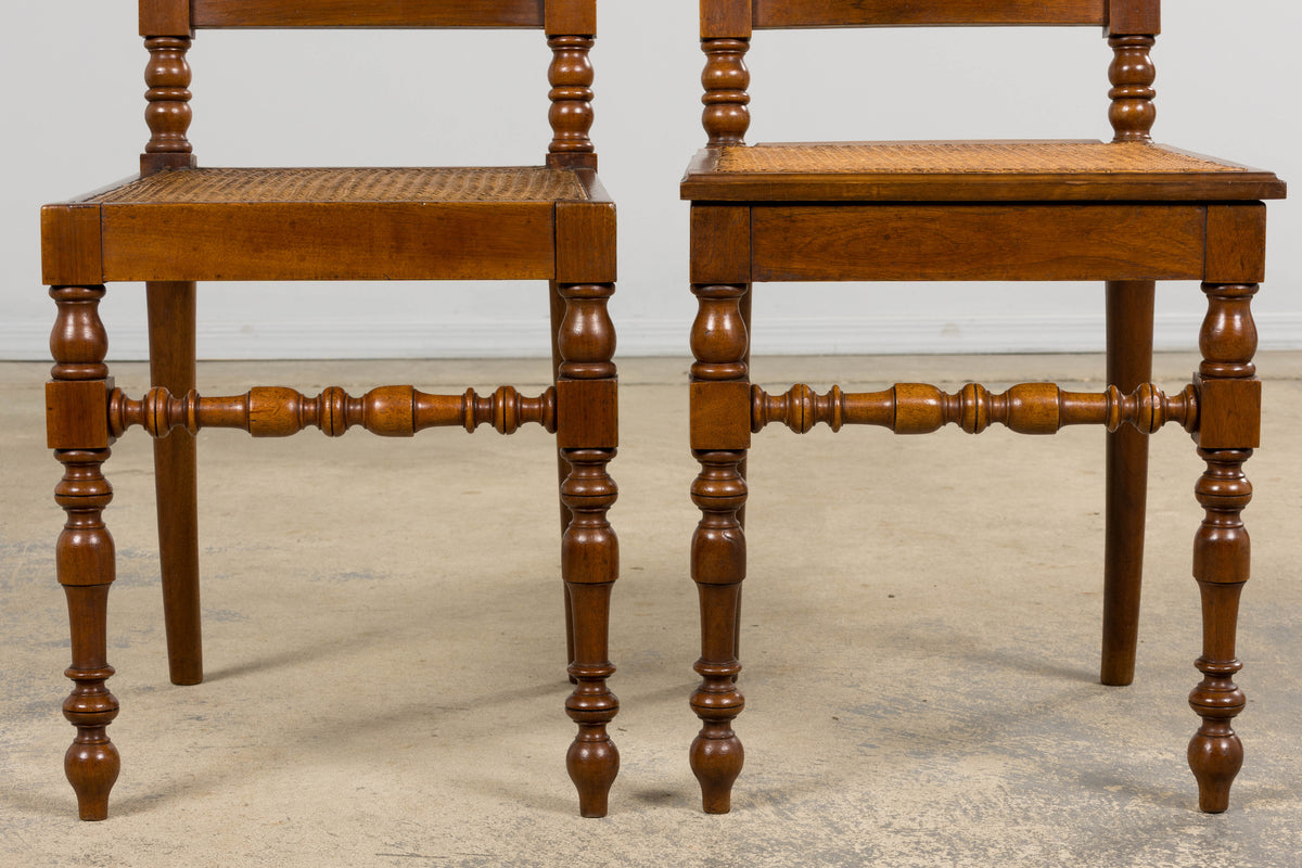 19th Century French Louis XIII Walnut Dining Chairs W/ Cane Seats - Set of 12