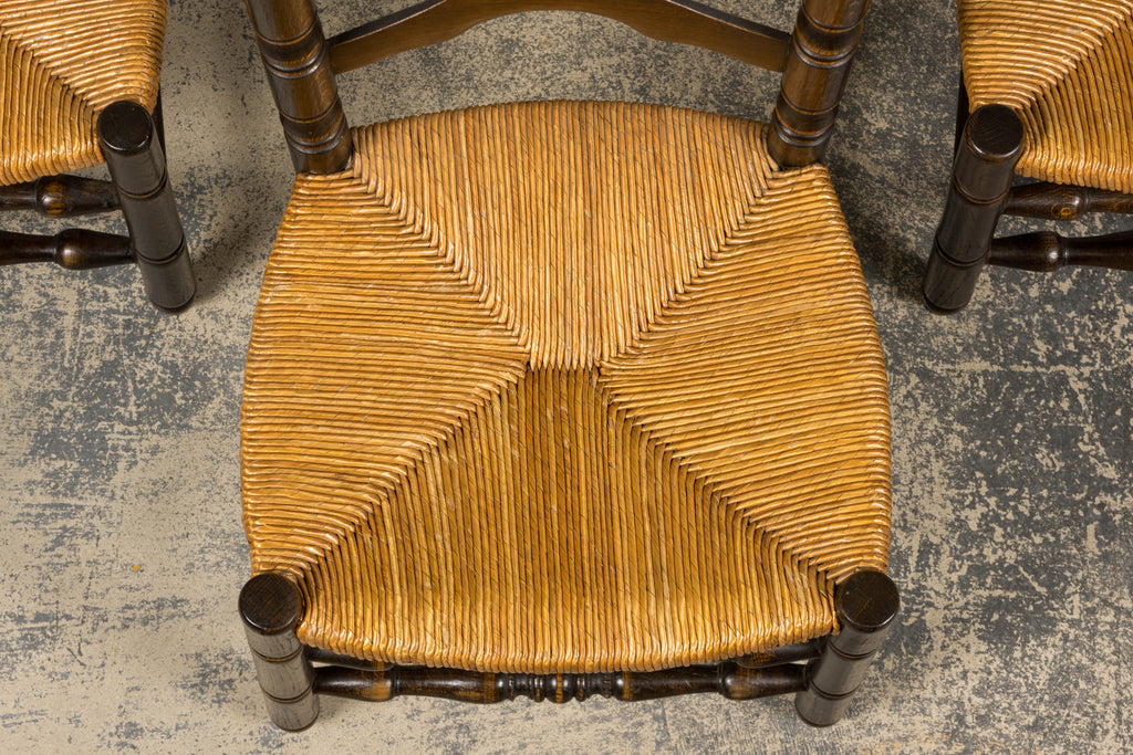 Antique Spanish Country Oak Ladder Back Rush Seat Dining Chairs – Set of 10